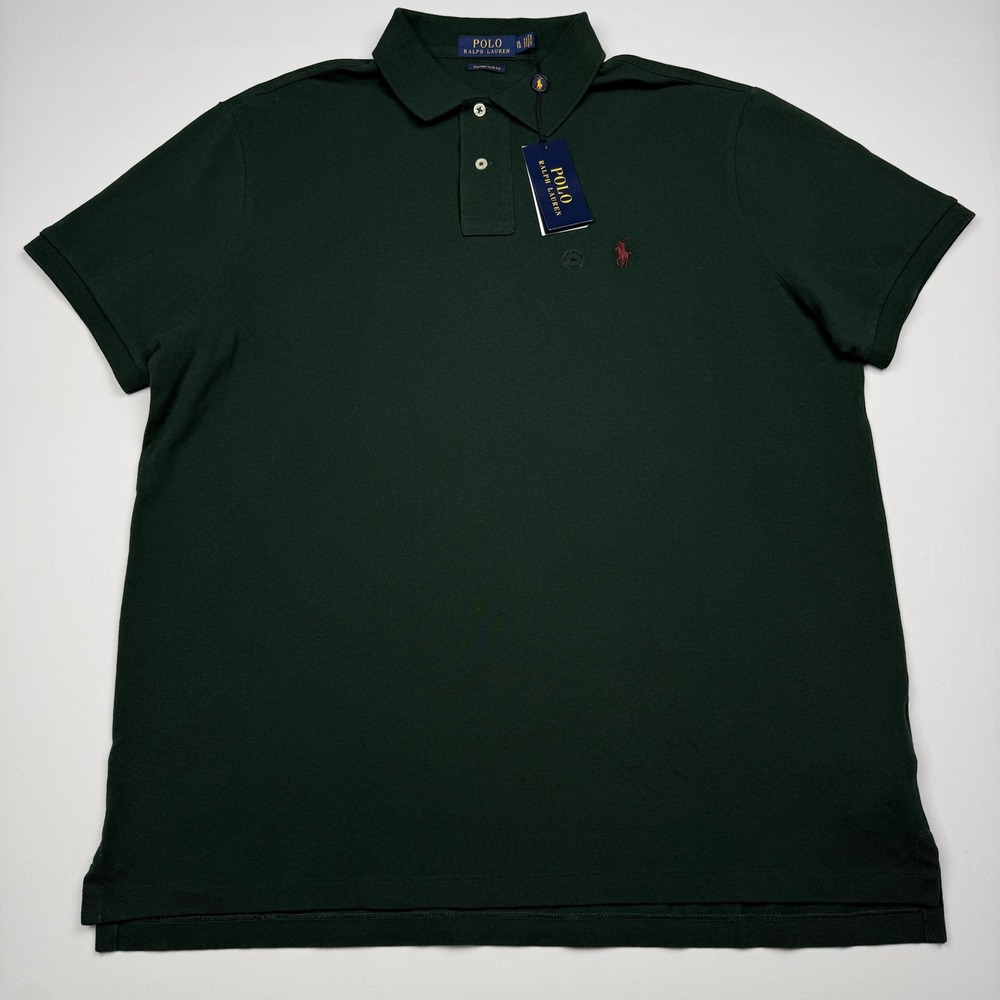 Polo Ralph Lauren Polo Shirt Mens XL Green Custom Slim Fit Solid Knit Pony Logo
